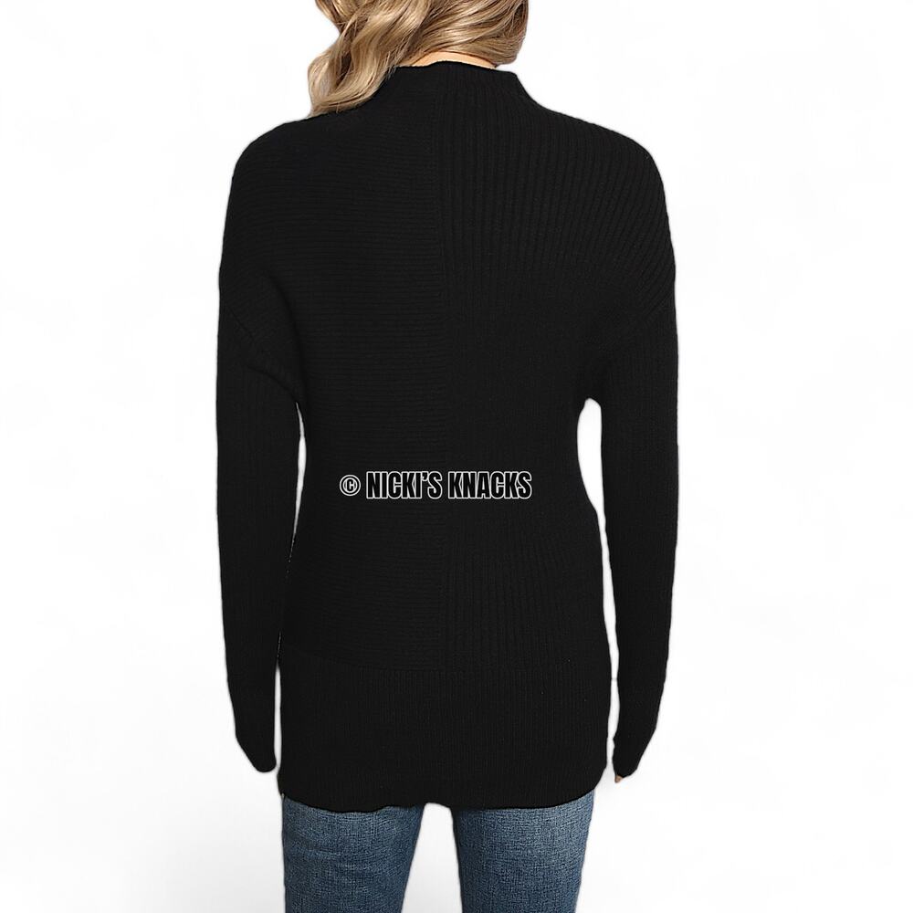 Cyrus Black Ribbed Mockneck Sweater Long Sleeve Asymmetric Knit Top Size XS - Picture 5 of 11